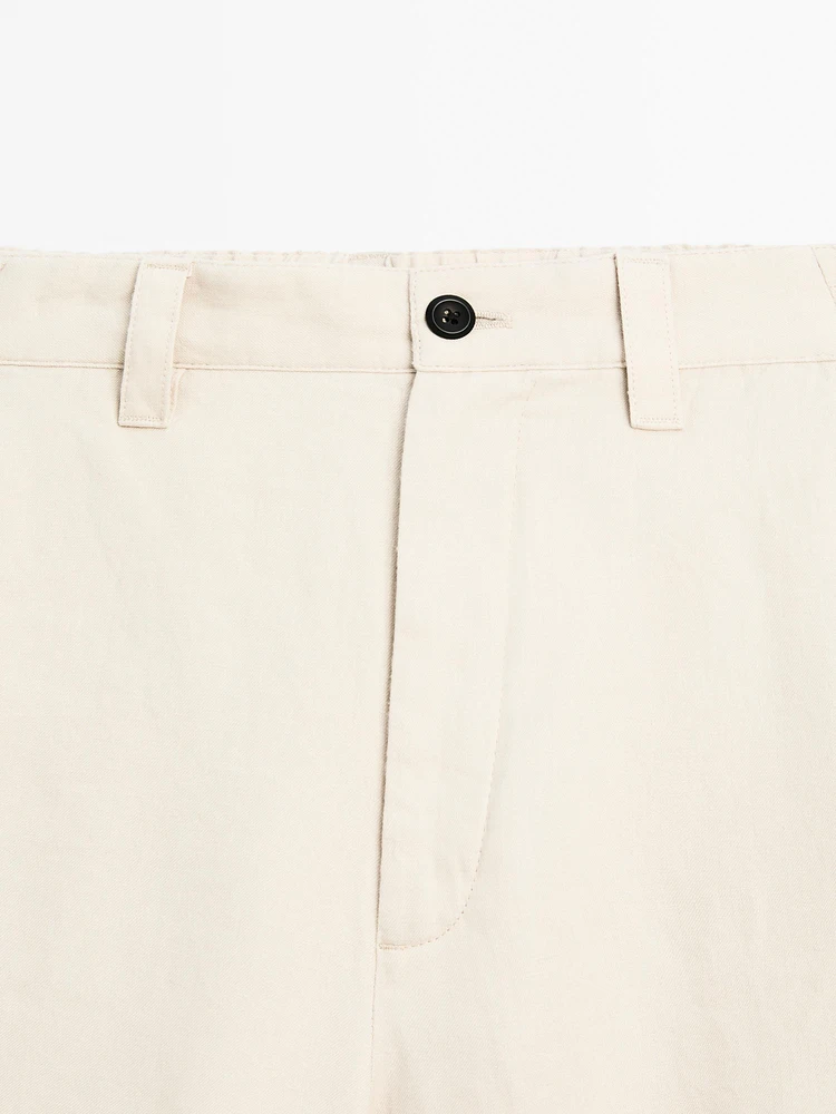 100% linen darted Bermuda shorts