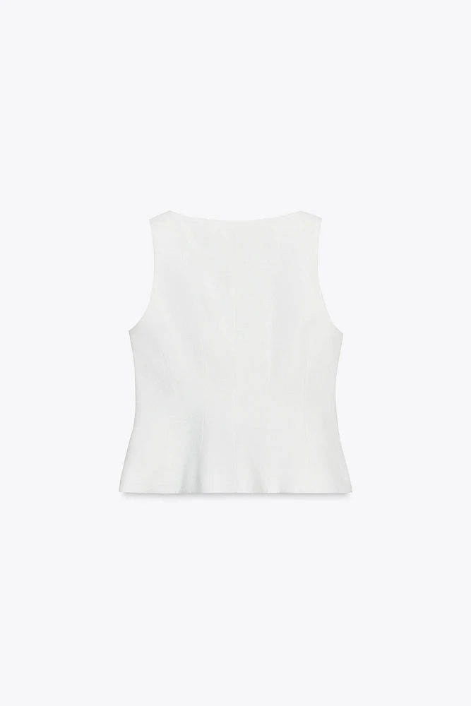 100% LINEN PEPLUM VEST ZW COLLECTION