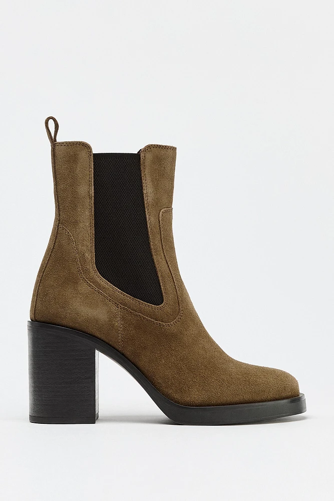 HIGH HEELED PULL TAB CHELSEA ANKLE BOOTS