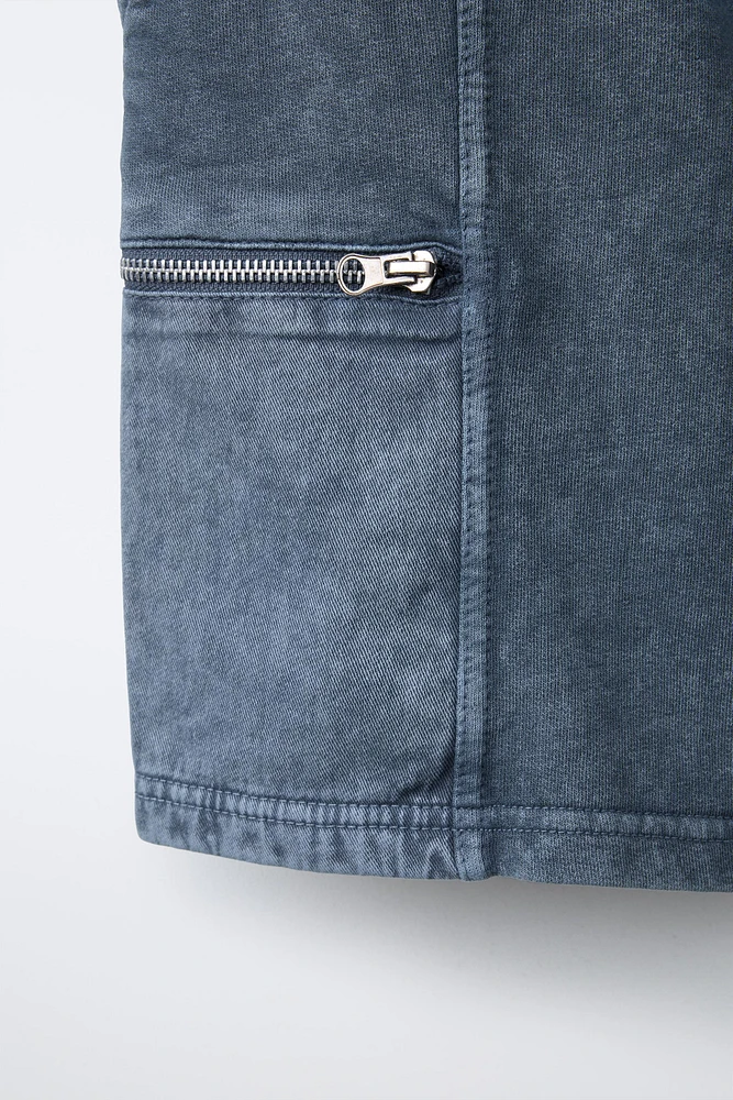 WASHED EFFECT ZIP POCKET SHORTS