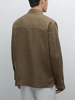 100% linen stand collar overshirt
