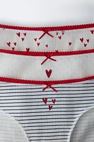 6-14 ANS/ LOT DE TROIS CULOTTES CŒURS