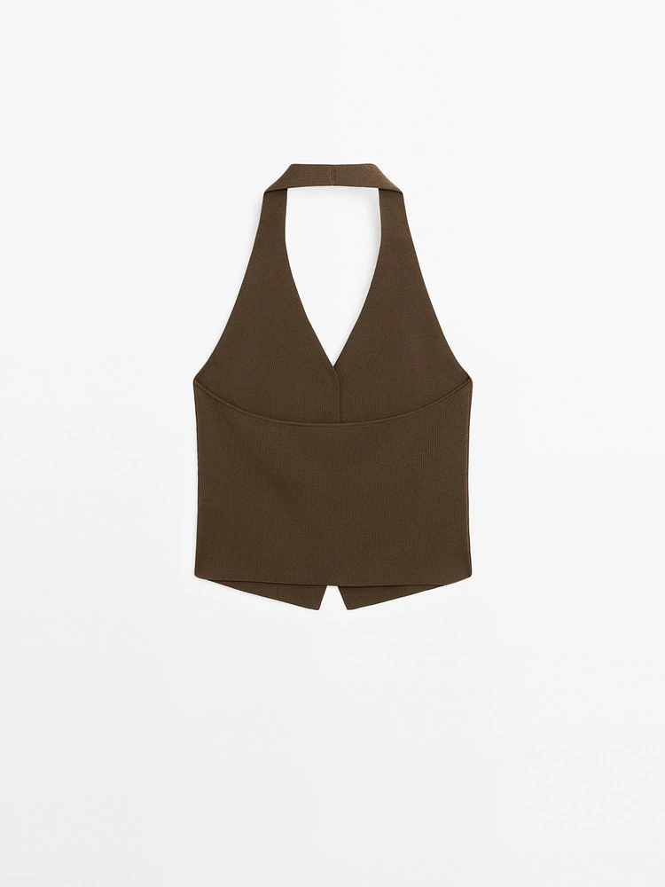 Veste sans manches en maille à encolure américaine