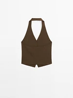 Veste sans manches en maille à encolure américaine
