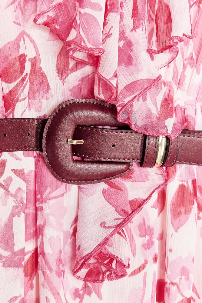 BELTED PRINTED MIDI DRESS