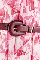 BELTED PRINTED MIDI DRESS