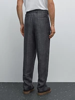 Faded 100% linen striped trousers