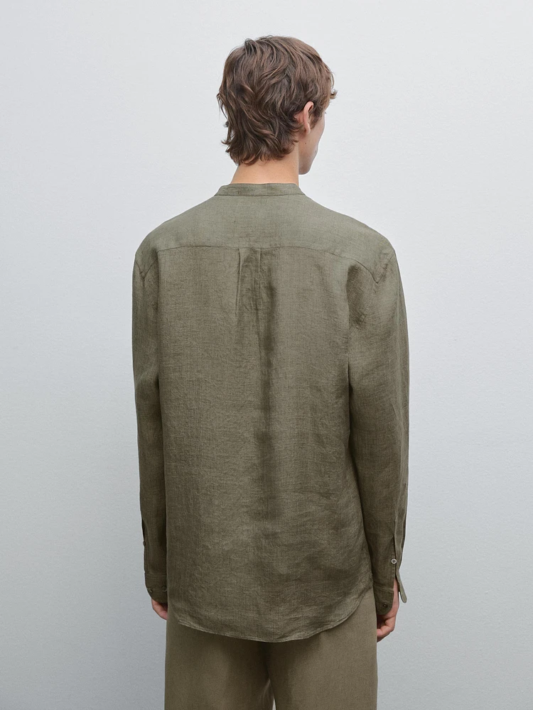 Chemise col mao lin délavé