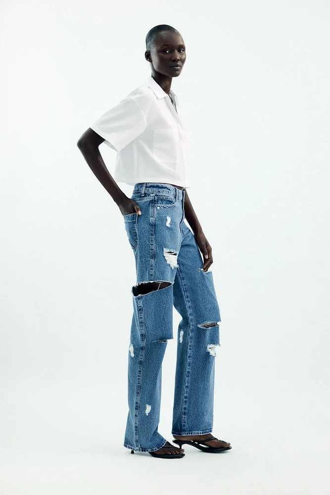 Z1975 MID-RISE STRAIGHT CUT OUTS RIPPED JEANS