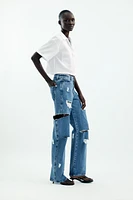 Z1975 MID-RISE STRAIGHT CUT OUTS RIPPED JEANS