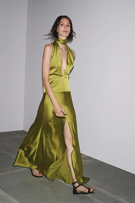 SATIN MIDI SKIRT