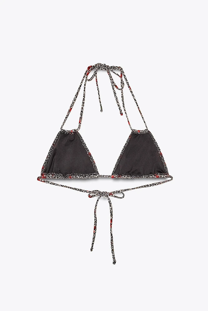 CHERRY ANIMAL PRINT BIKINI TOP