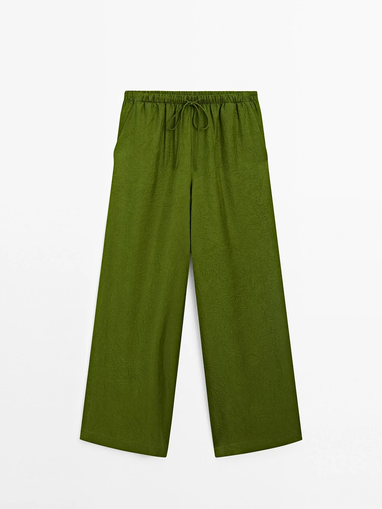 Flowing satin trousers with elastic waistband