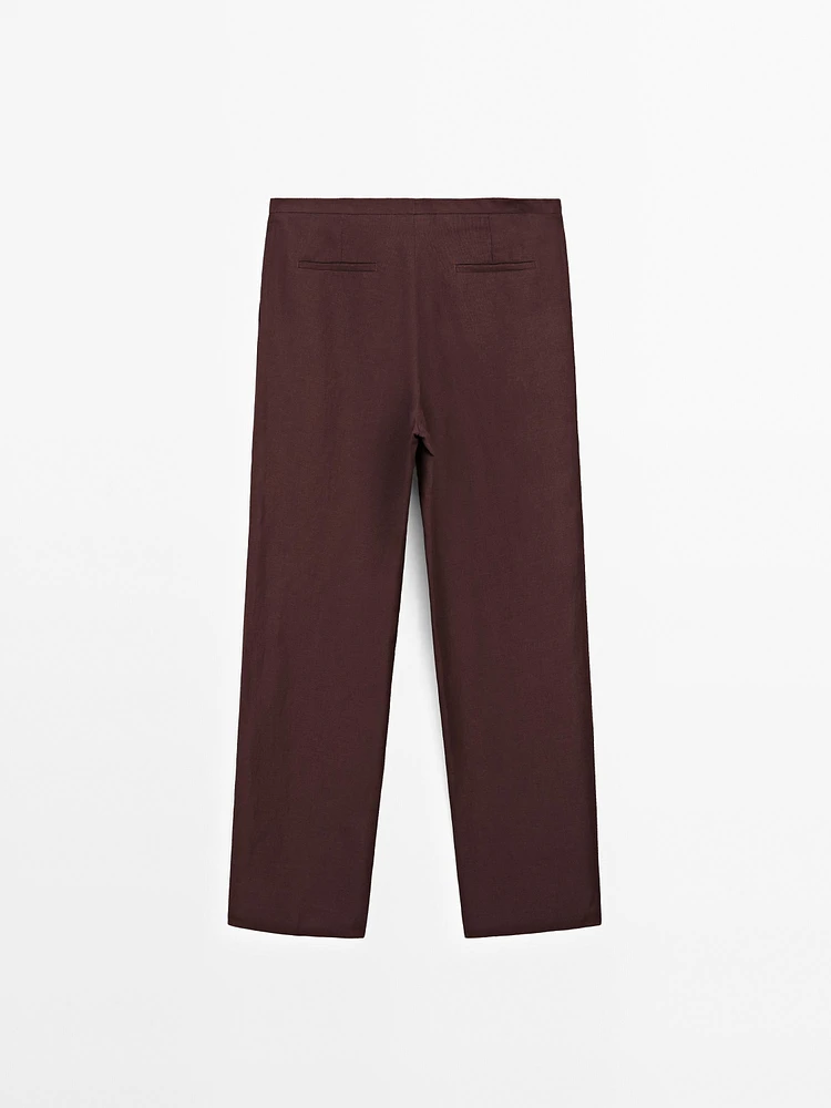Straight-leg linen blend trousers
