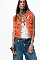 GILET EN MAILLE À FRANGES