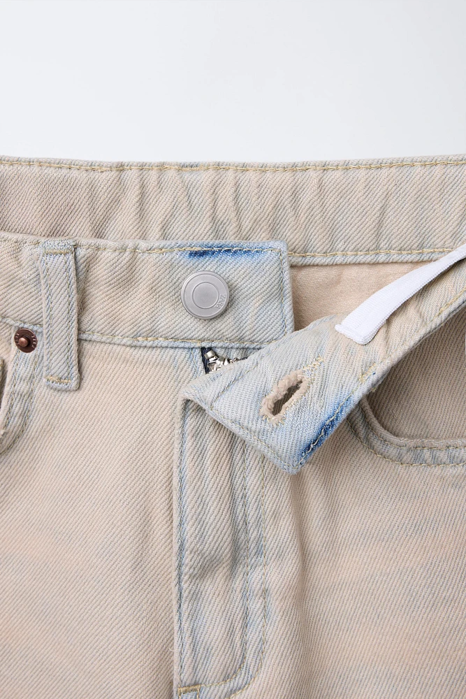 OVERDYED WASHED EFFECT WIDE LEG JEANS
