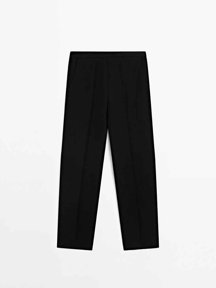 Straight fit flowing linen blend trousers