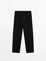 Straight fit flowing linen blend trousers