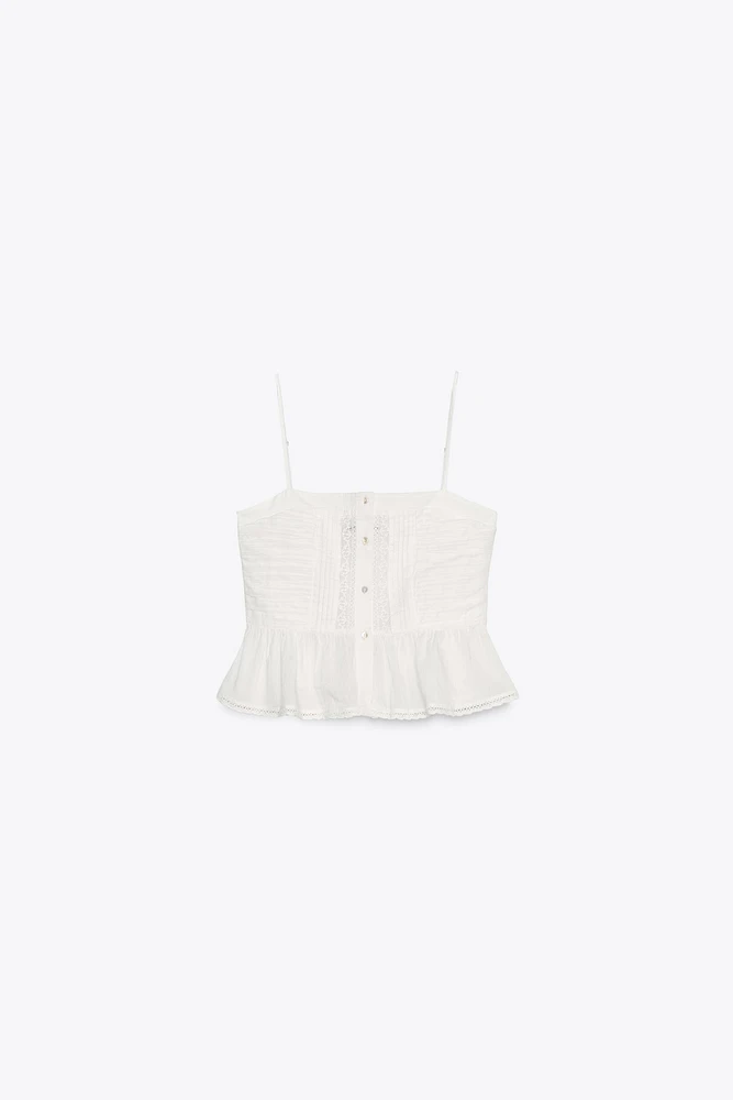 DRAPED EMBROIDERED TOP