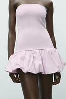 BALLOON STRAIGHT NECK MINI DRESS