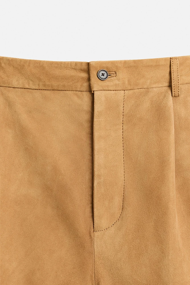 PLEATED SUEDE SHORTS