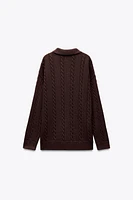 CABLE KNIT POLO SWEATER