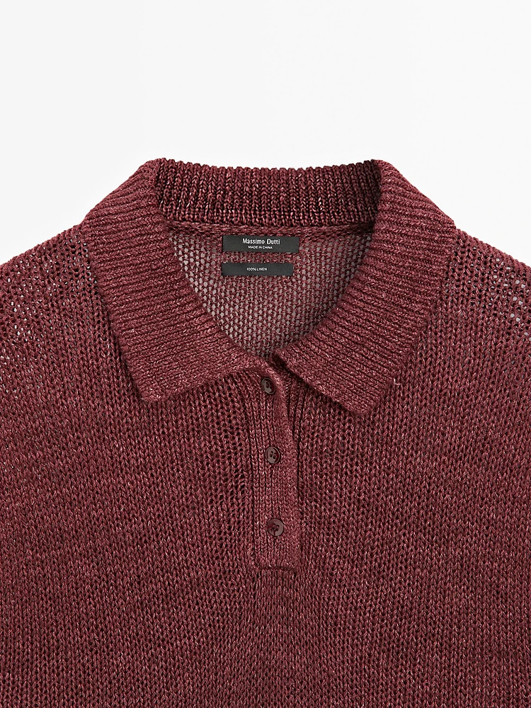 100% linen faded-effect knit top