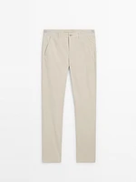Cotton blend slim fit trousers