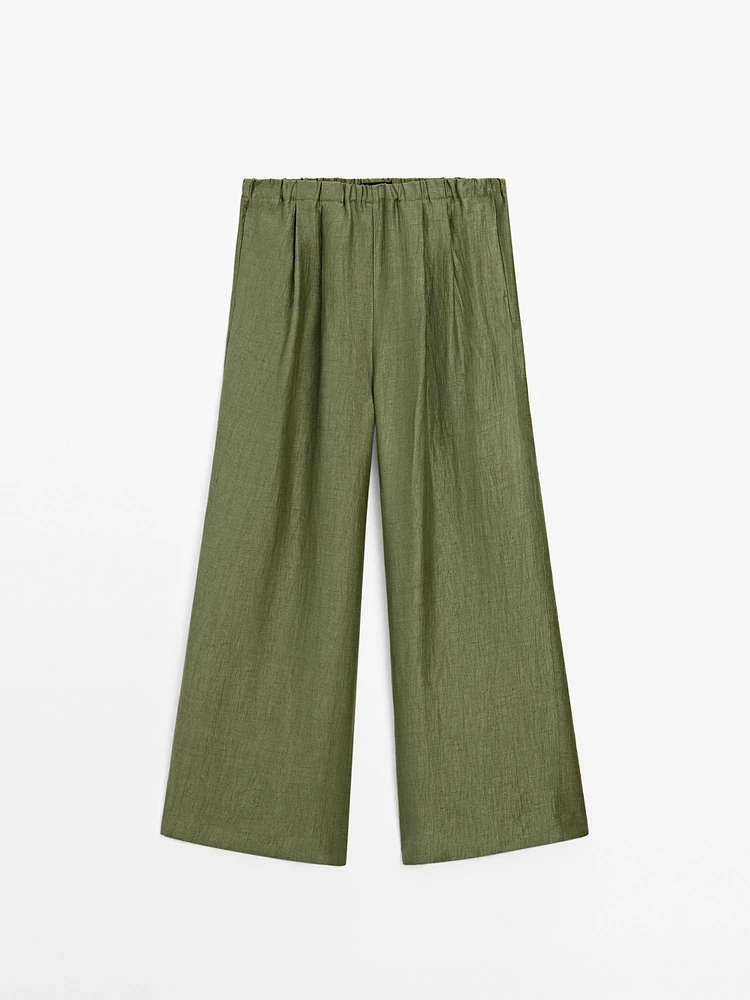 Pantalon droit fluide en lin mélangé