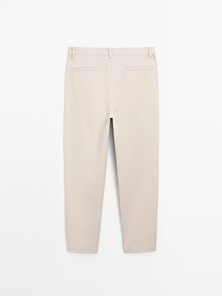 Cotton blend relaxed fit cropped trousers