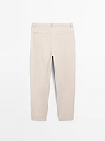 Cotton blend relaxed fit cropped trousers