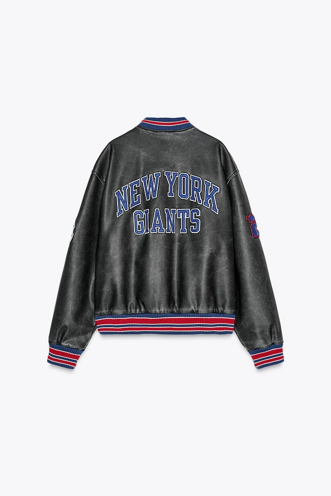 NFL FAUX LEATHER BOMBER JACKET