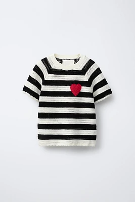 HEART PATCH STRIPED T-SHIRT