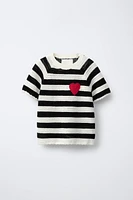 HEART PATCH STRIPED T-SHIRT
