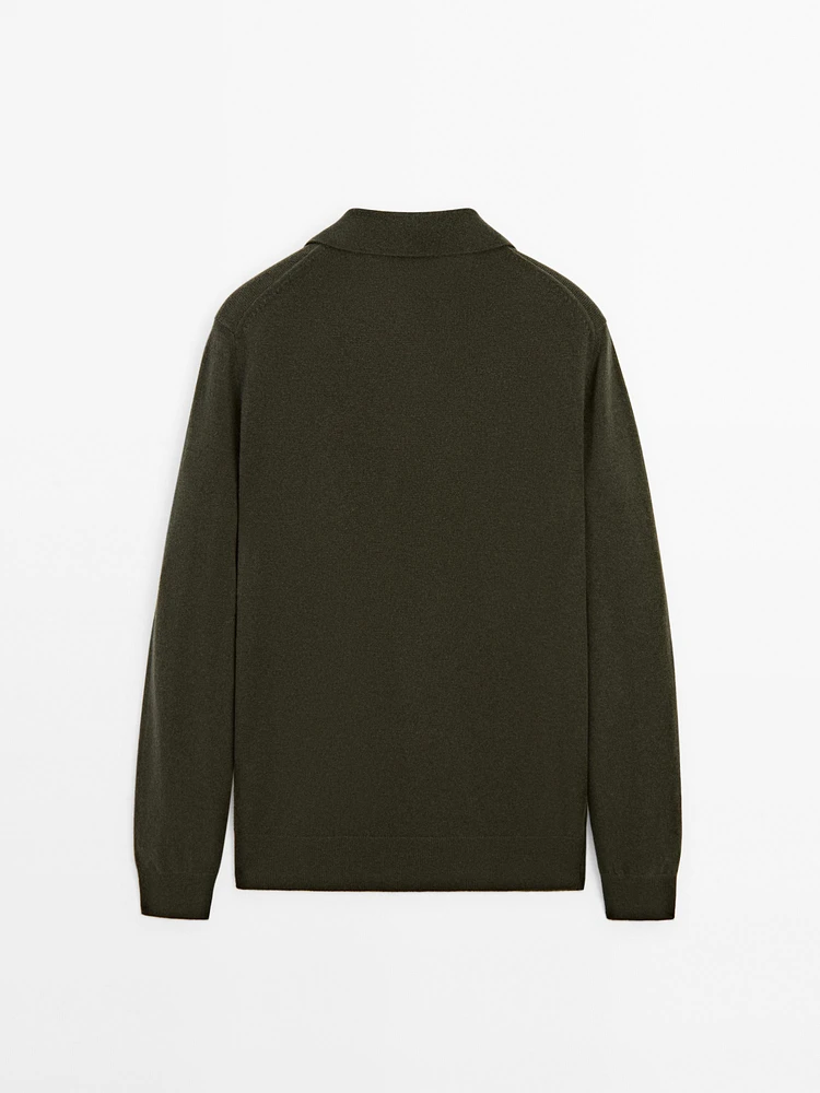 Wool blend polo collar sweater