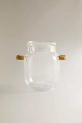 STORAGE JAR WITH RATTAN HANDLES