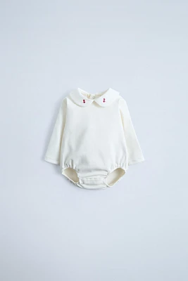FLORAL EMBROIDERED PETER PAN COLLAR BODYSUIT