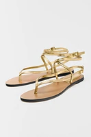 METALLIC EFFECT STRAPPY LEATHER SANDALS