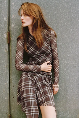 PLAID DRAPED TULLE DRESS