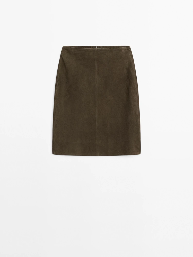 Suede leather mid-length skirt