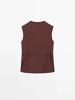 Long 100% linen waistcoat with ribbons
