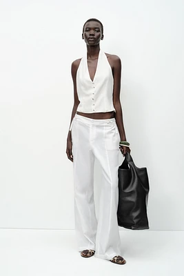 LINEN HALTER VEST TOP