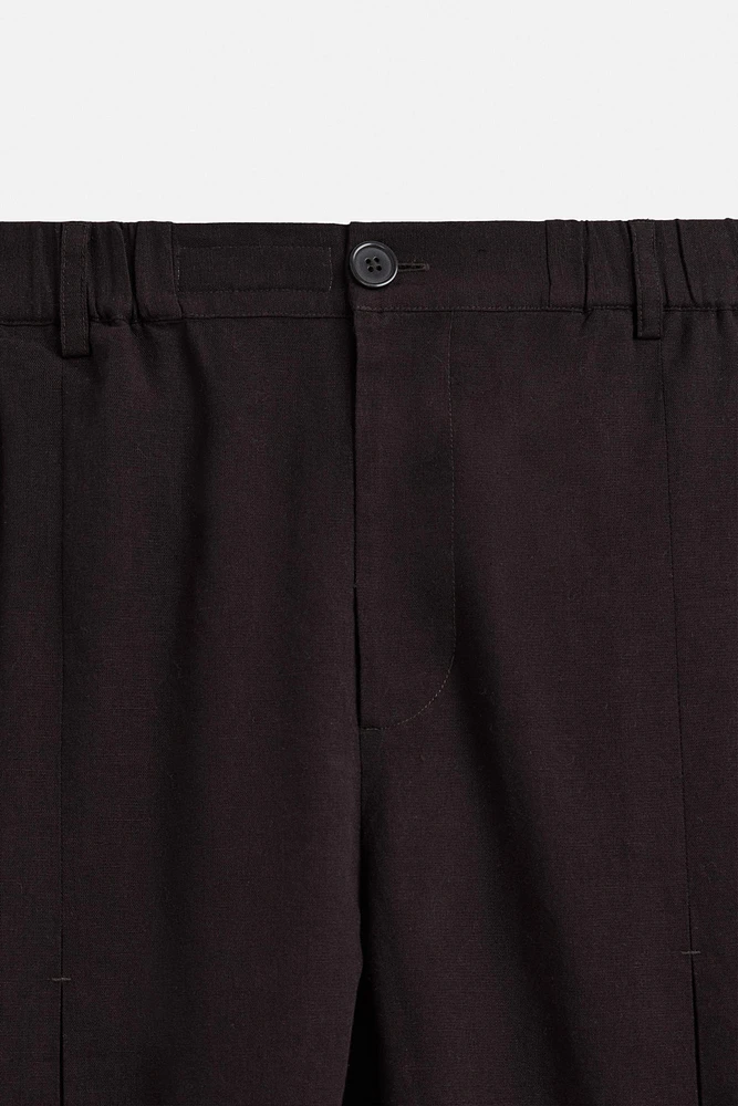 PANTALON EN COTON ET LIN À PLIS