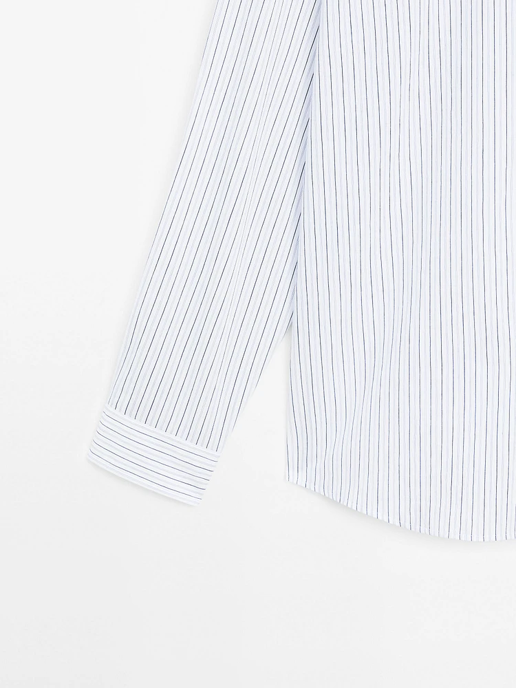 Regular fit striped cotton blend shirt