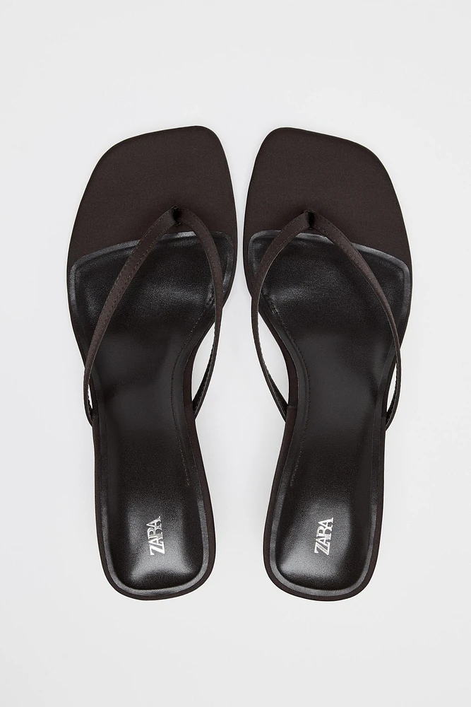 SATIN KITTEN HEEL SANDALS