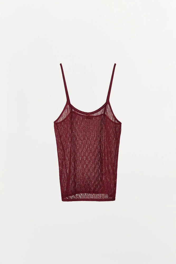 TOP À BRETELLES ET POINTELLE EN TRICOT