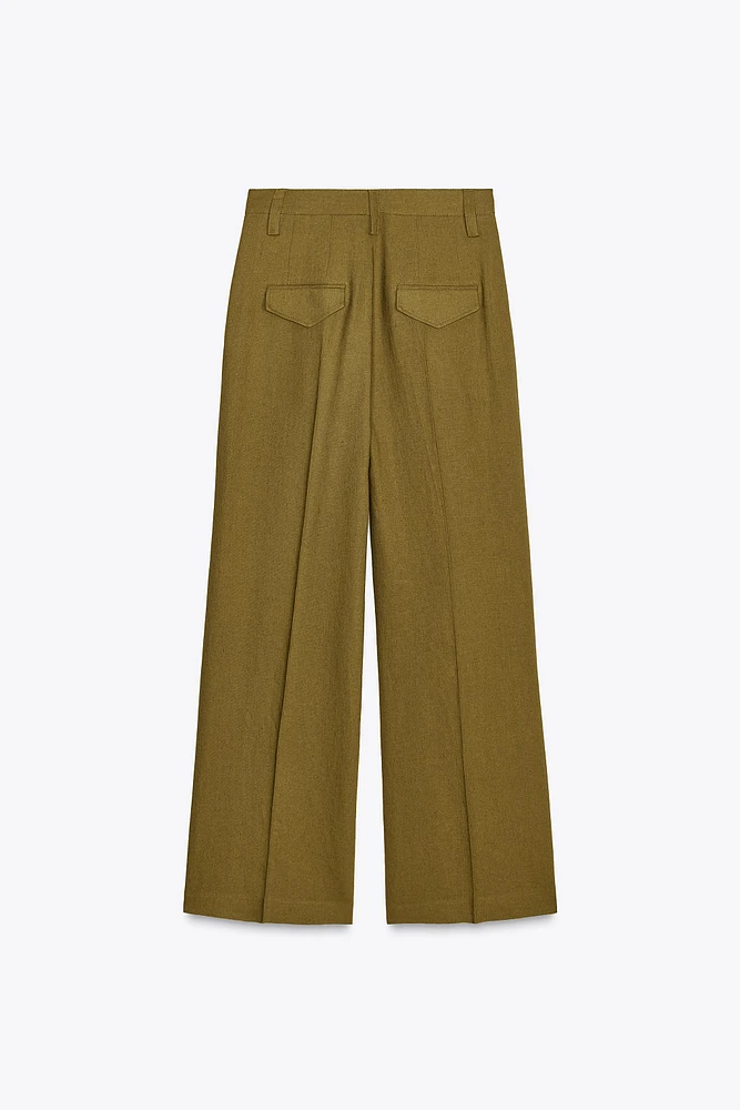 PANTALON À PINCES EN MÉLANGE DE LIN COLLECTION ZW