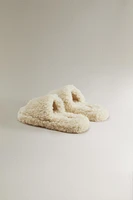 FAUX FUR PLATFORM SLIPPERS