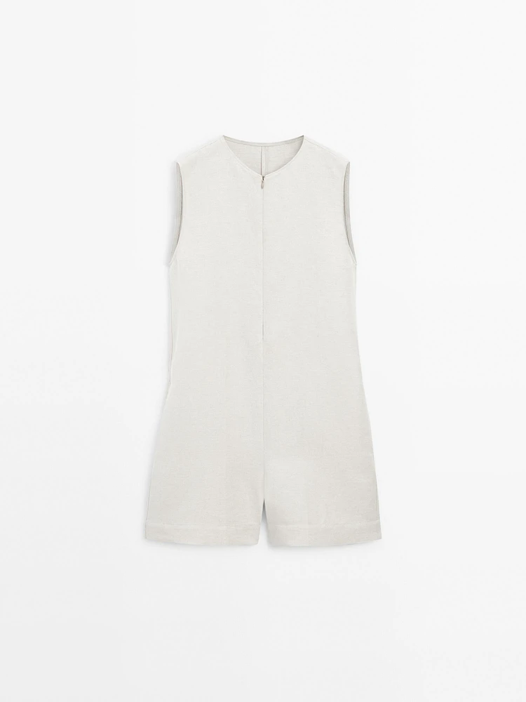 Linen blend short jumpsuit
