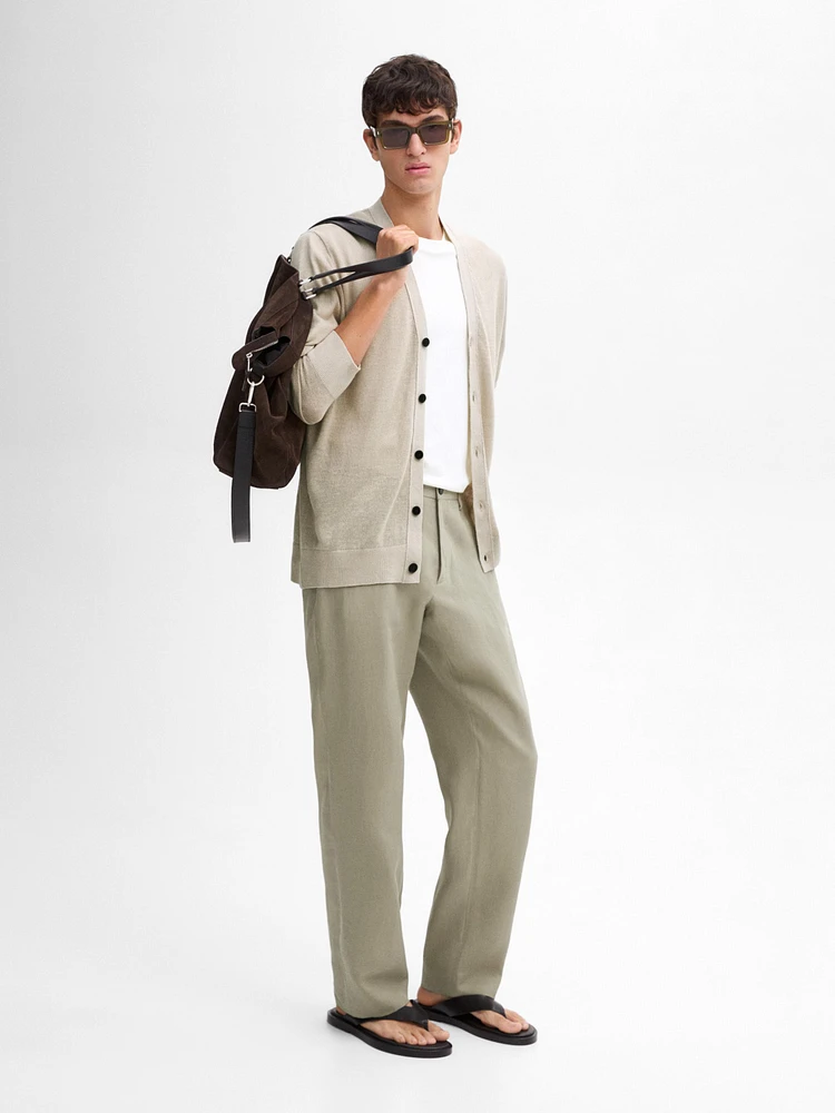 Linen blend V-neck cardigan